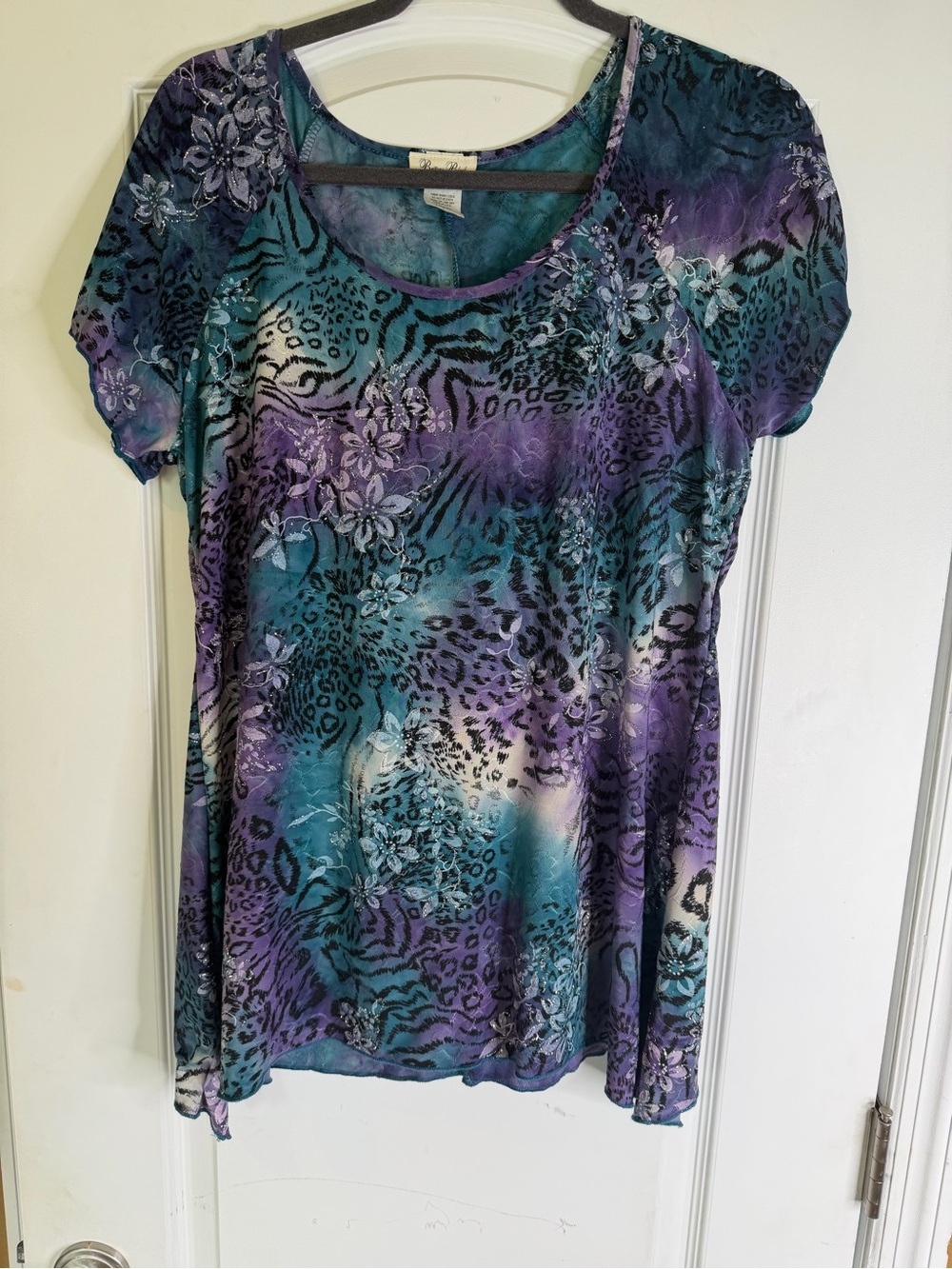Brittany Black Y2K Vintage Made in USA Combination Animal Print Top. Size L